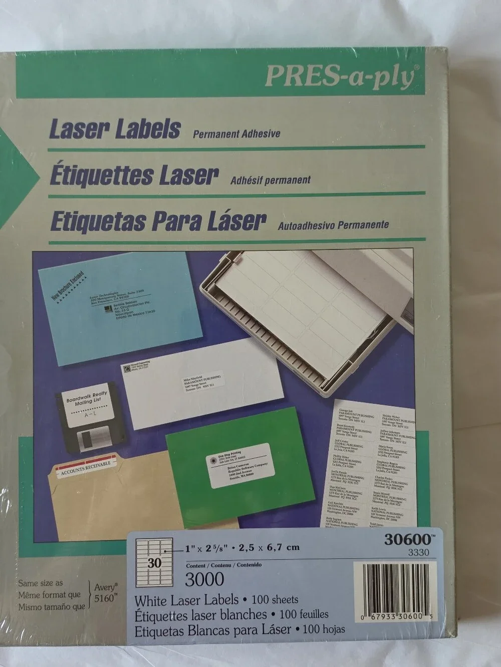Pres-a-ply 30600 Avery 5160 Laser Labels Permanent Adhesive 3000 Labels per Box